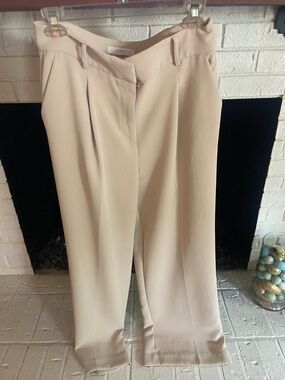 LOFT Light Beige High-Rise Wide-Leg Trousers